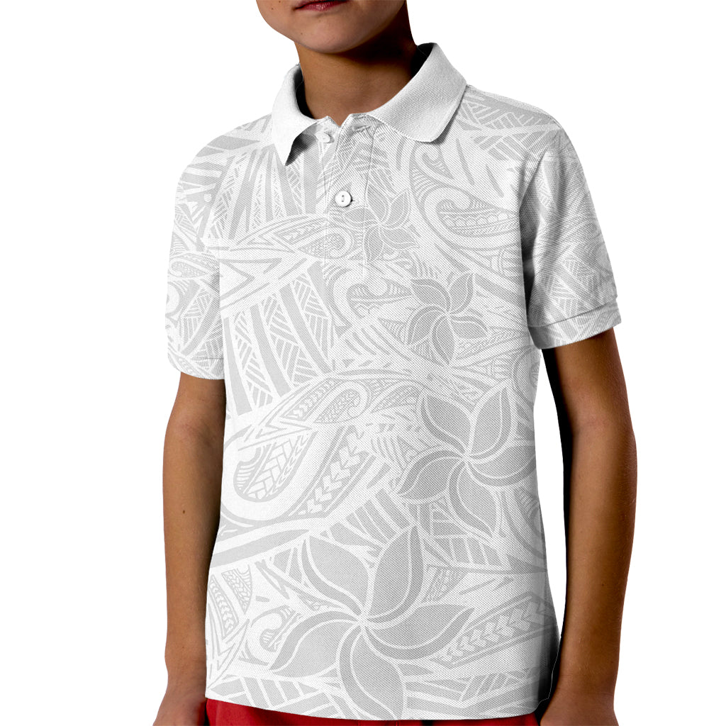 Polynesia White Sunday Kid Polo Shirt Polynesian Pattern With Tropical Flowers - Wonder Print Shop