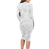 Polynesia White Sunday Long Sleeve Bodycon Dress Polynesian Pattern With Tropical Flowers - Wonder Print Shop