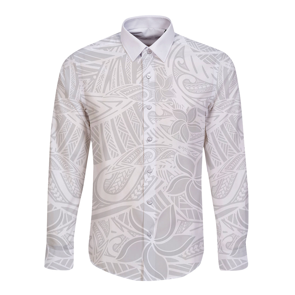 Polynesia White Sunday Long Sleeve Button Shirt Polynesian Pattern With Tropical Flowers - Wonder Print Shop