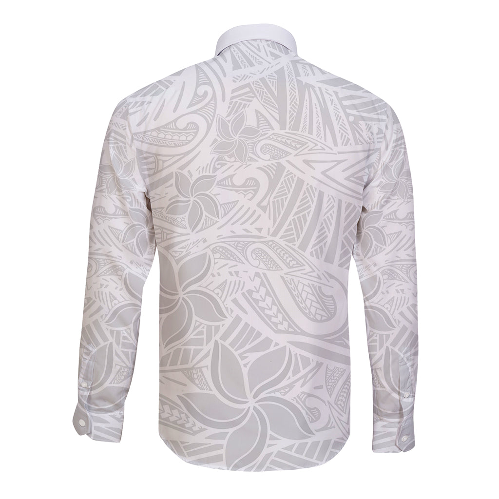 Polynesia White Sunday Long Sleeve Button Shirt Polynesian Pattern With Tropical Flowers - Wonder Print Shop