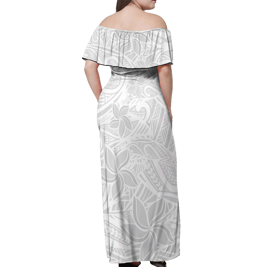 Polynesia White Sunday Off Shoulder Maxi Dress Polynesian Pattern With Tropical Flowers - Wonder Print Shop