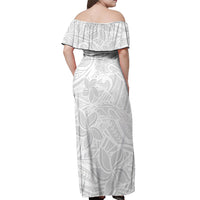 Polynesia White Sunday Off Shoulder Maxi Dress Polynesian Pattern With Tropical Flowers - Wonder Print Shop