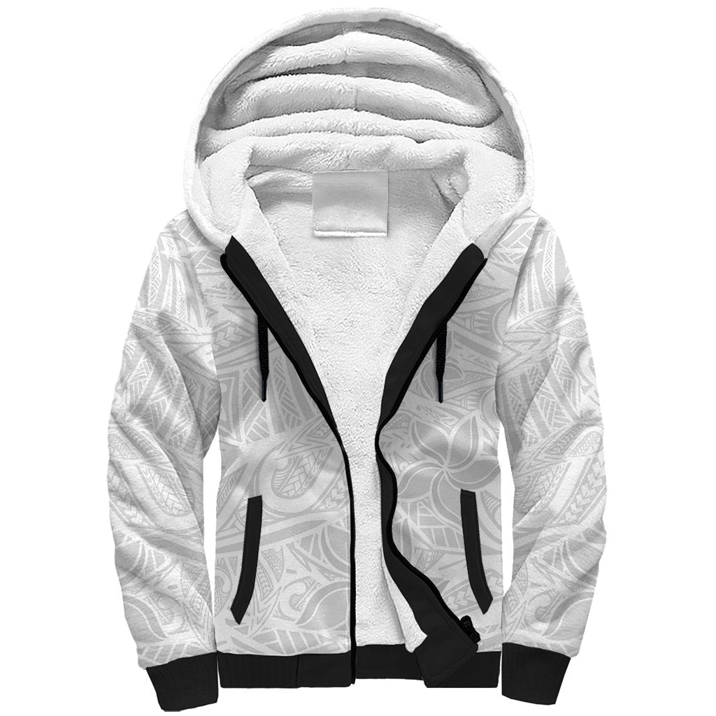 Polynesia White Sunday Sherpa Hoodie Polynesian Pattern With Tropical Flowers - Wonder Print Shop