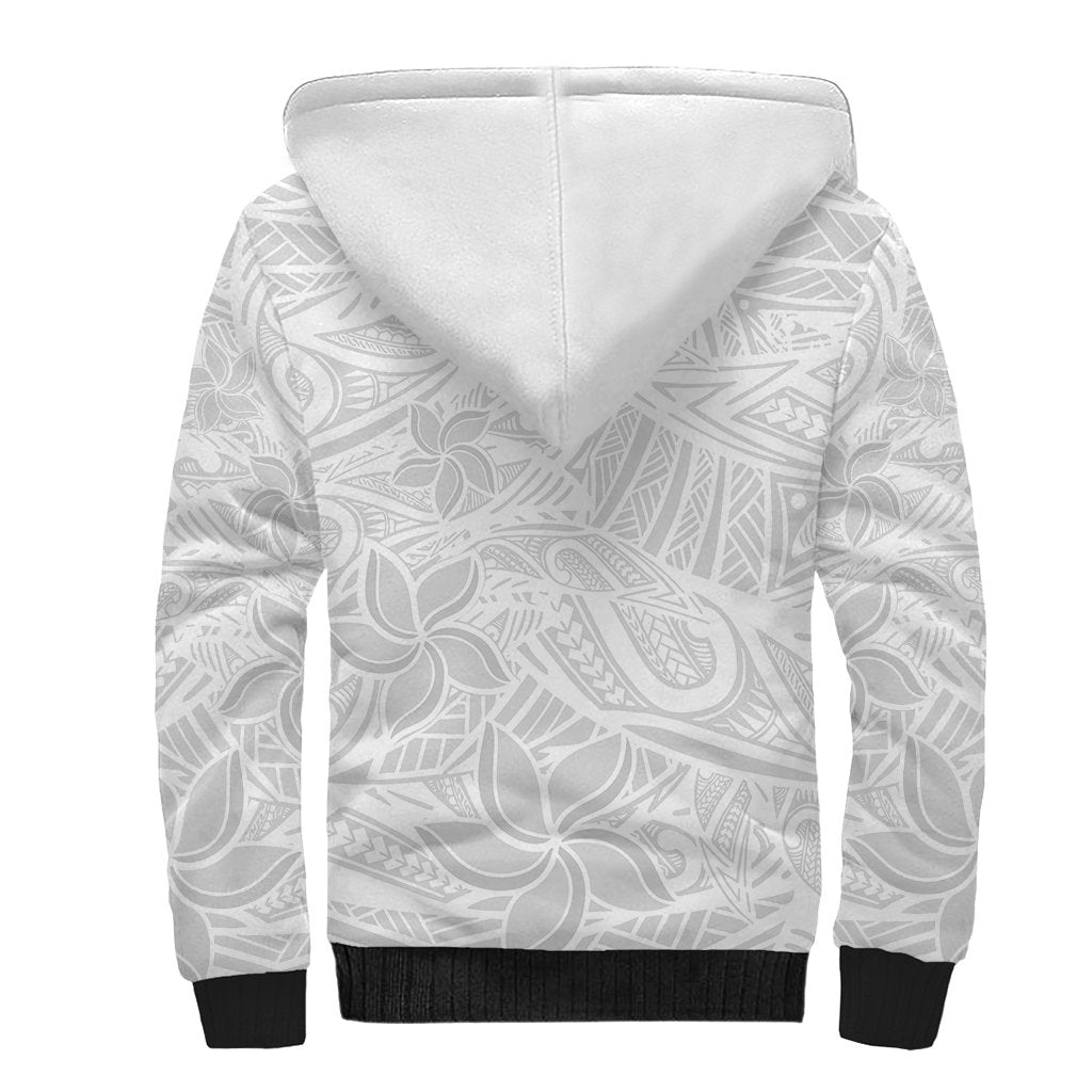 Polynesia White Sunday Sherpa Hoodie Polynesian Pattern With Tropical Flowers - Wonder Print Shop