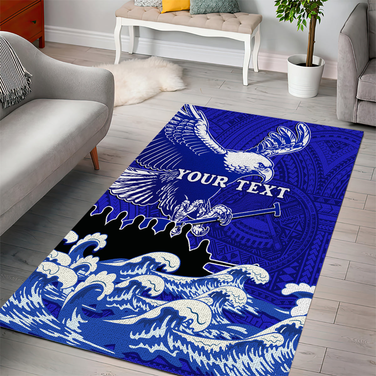 Personalised American Samoa Fautasi Race Area Rug Eagle With Polynesian Pattern - Wonder Print Shop