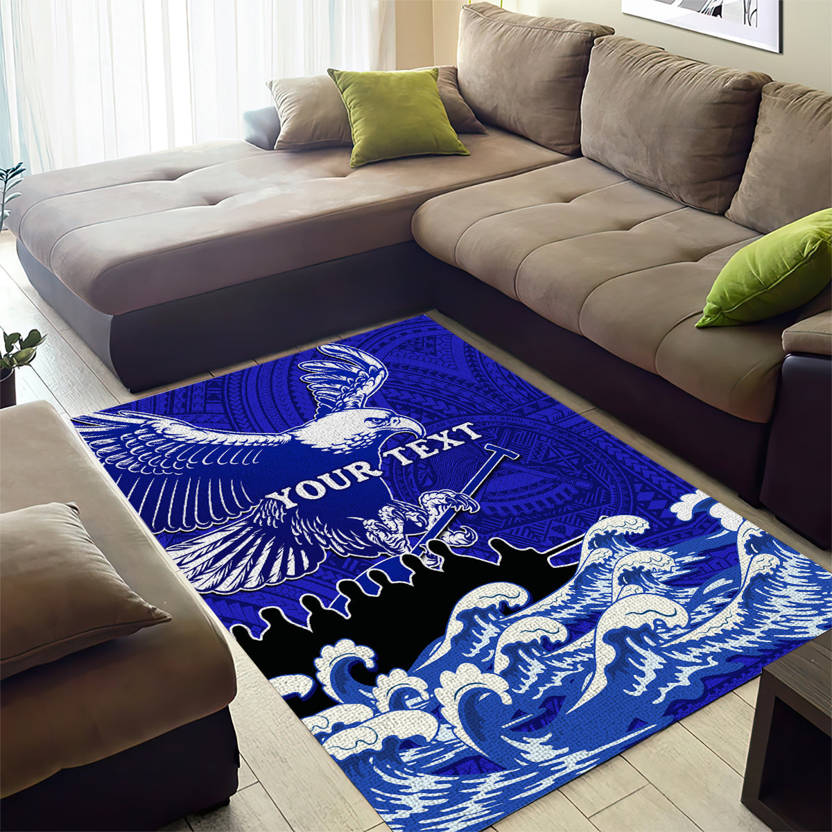Personalised American Samoa Fautasi Race Area Rug Eagle With Polynesian Pattern - Wonder Print Shop