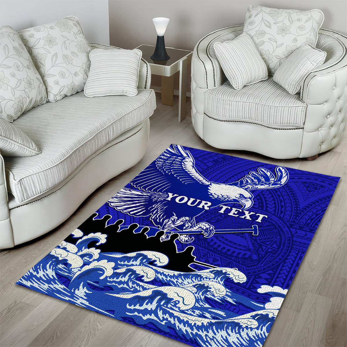 Personalised American Samoa Fautasi Race Area Rug Eagle With Polynesian Pattern - Wonder Print Shop
