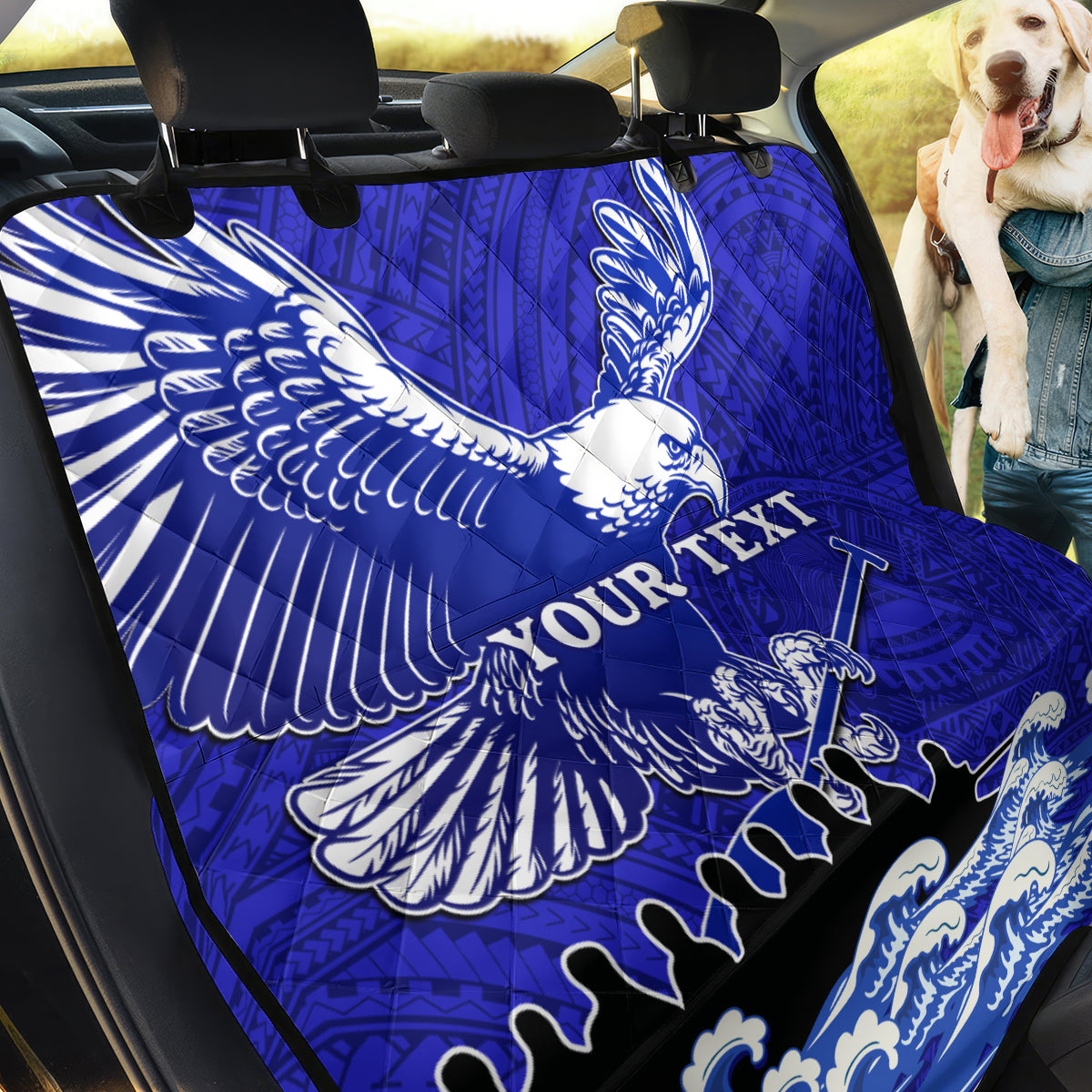 Personalised American Samoa Fautasi Race Back Car Seat Cover Eagle With Polynesian Pattern - Wonder Print Shop