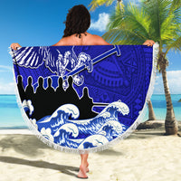 Personalised American Samoa Fautasi Race Beach Blanket Eagle With Polynesian Pattern - Wonder Print Shop