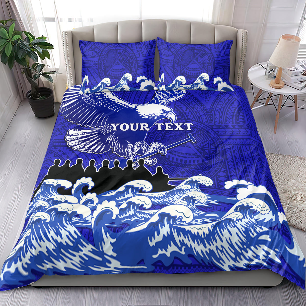Personalised American Samoa Fautasi Race Bedding Set Eagle With Polynesian Pattern - Wonder Print Shop