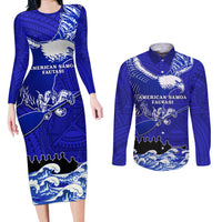 Personalised American Samoa Fautasi Race Couples Matching Long Sleeve Bodycon Dress and Long Sleeve Button Shirts Eagle With Polynesian Pattern - Wonder Print Shop
