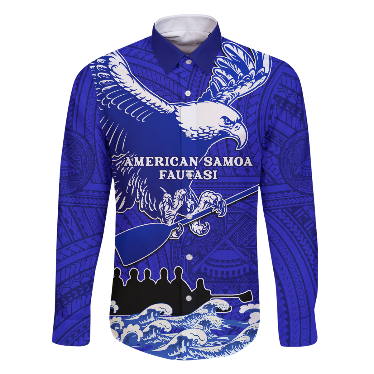 Personalised American Samoa Fautasi Race Family Matching Off Shoulder Long Sleeve Dress and Hawaiian Shirt Eagle With Polynesian Pattern - Wonder Print Shop