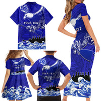 Personalised American Samoa Fautasi Race Family Matching Short Sleeve Bodycon Dress and Hawaiian Shirt Eagle With Polynesian Pattern - Wonder Print Shop