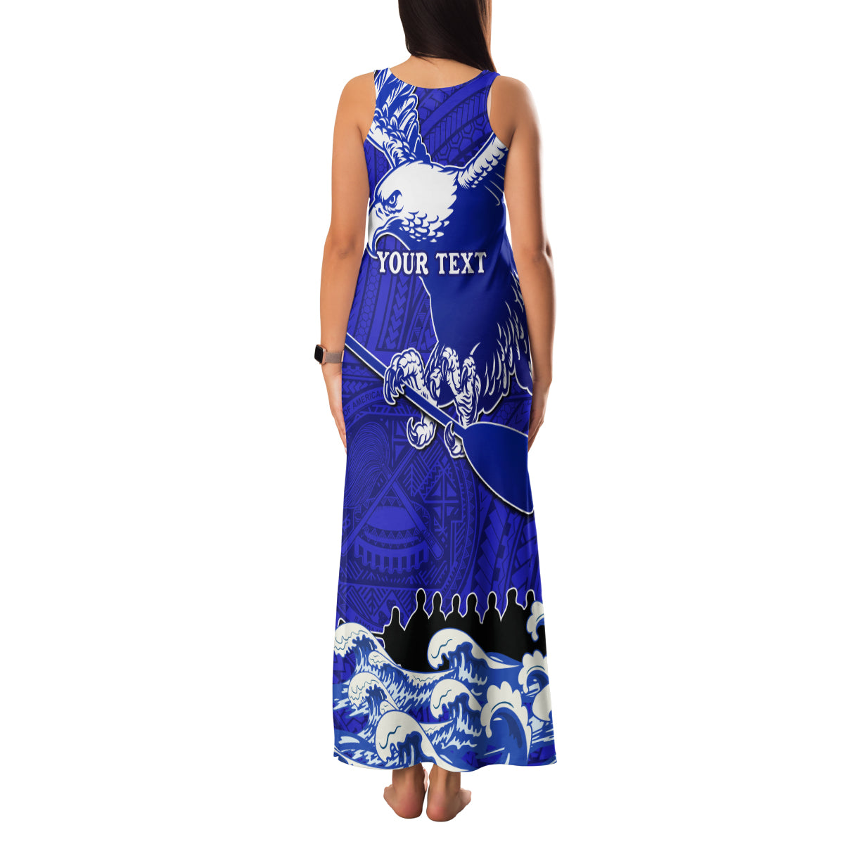 Personalised American Samoa Fautasi Race Family Matching Tank Maxi Dress and Hawaiian Shirt Eagle With Polynesian Pattern - Wonder Print Shop