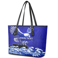 Personalised American Samoa Fautasi Race Leather Tote Bag Eagle With Polynesian Pattern - Wonder Print Shop