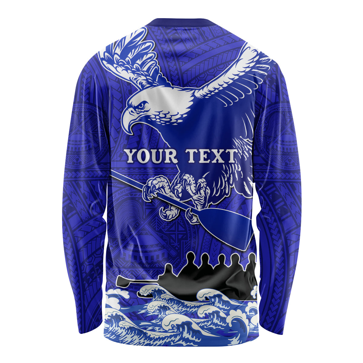Personalised American Samoa Fautasi Race Long Sleeve Shirt Eagle With Polynesian Pattern - Wonder Print Shop