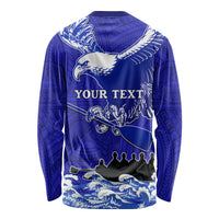 Personalised American Samoa Fautasi Race Long Sleeve Shirt Eagle With Polynesian Pattern - Wonder Print Shop