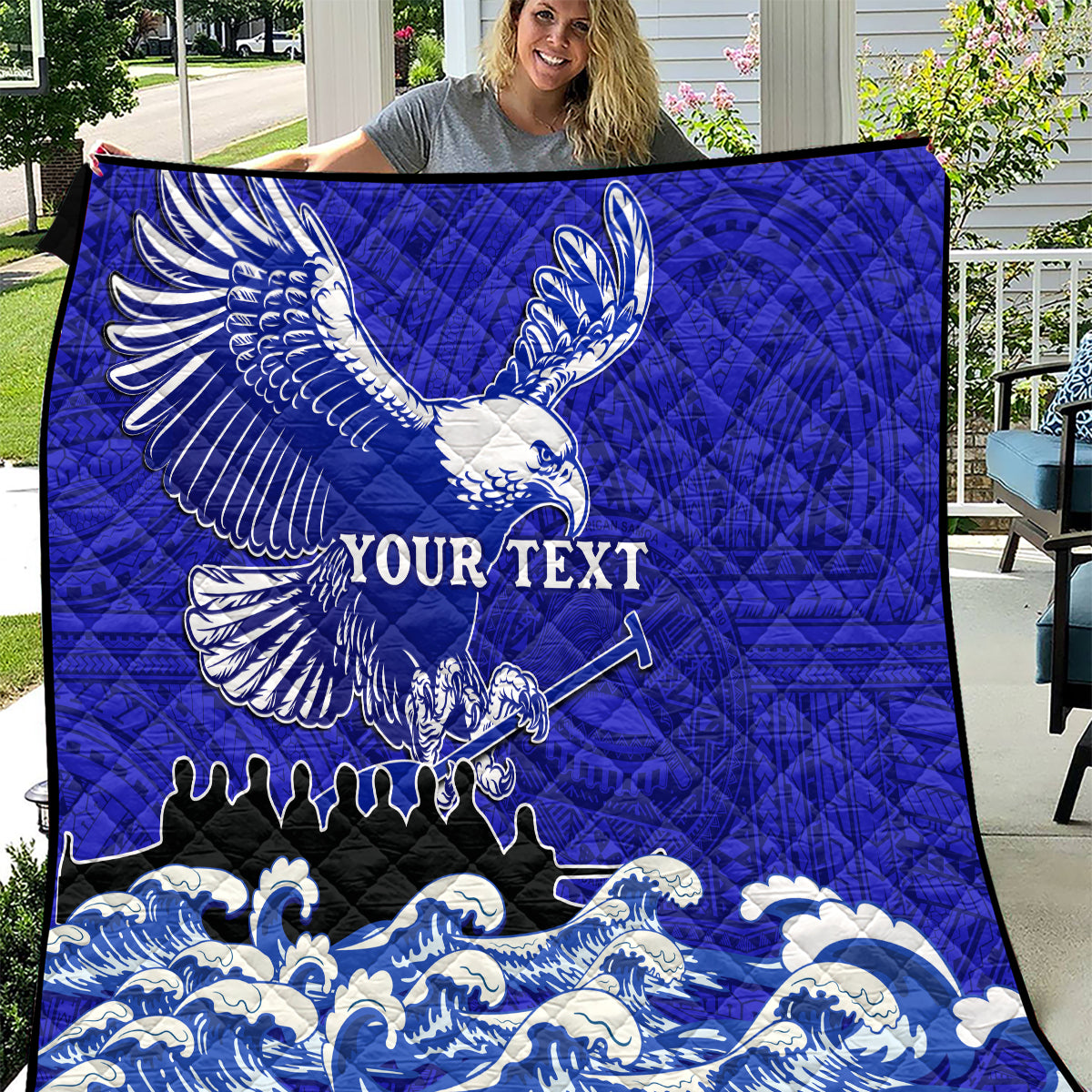 Personalised American Samoa Fautasi Race Quilt Eagle With Polynesian Pattern - Wonder Print Shop
