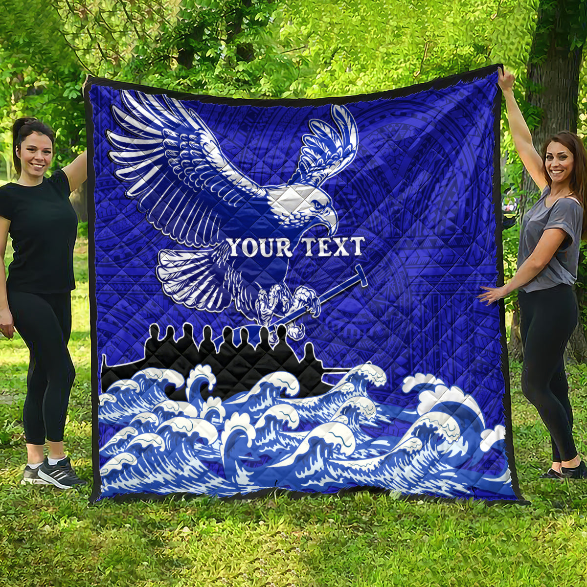 Personalised American Samoa Fautasi Race Quilt Eagle With Polynesian Pattern - Wonder Print Shop