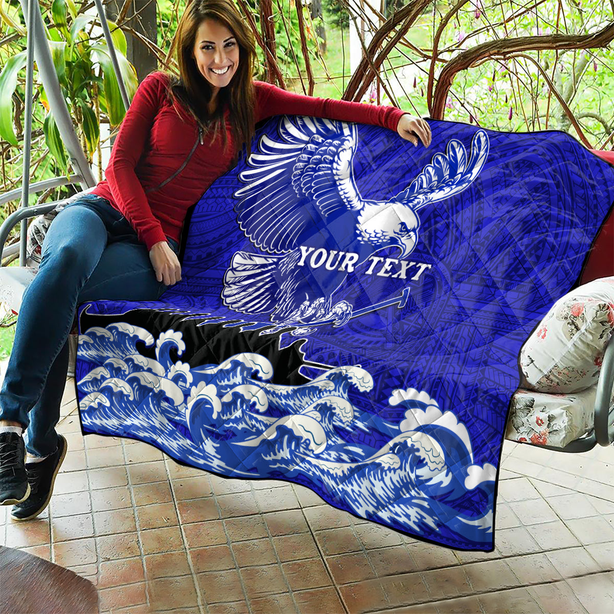 Personalised American Samoa Fautasi Race Quilt Eagle With Polynesian Pattern - Wonder Print Shop