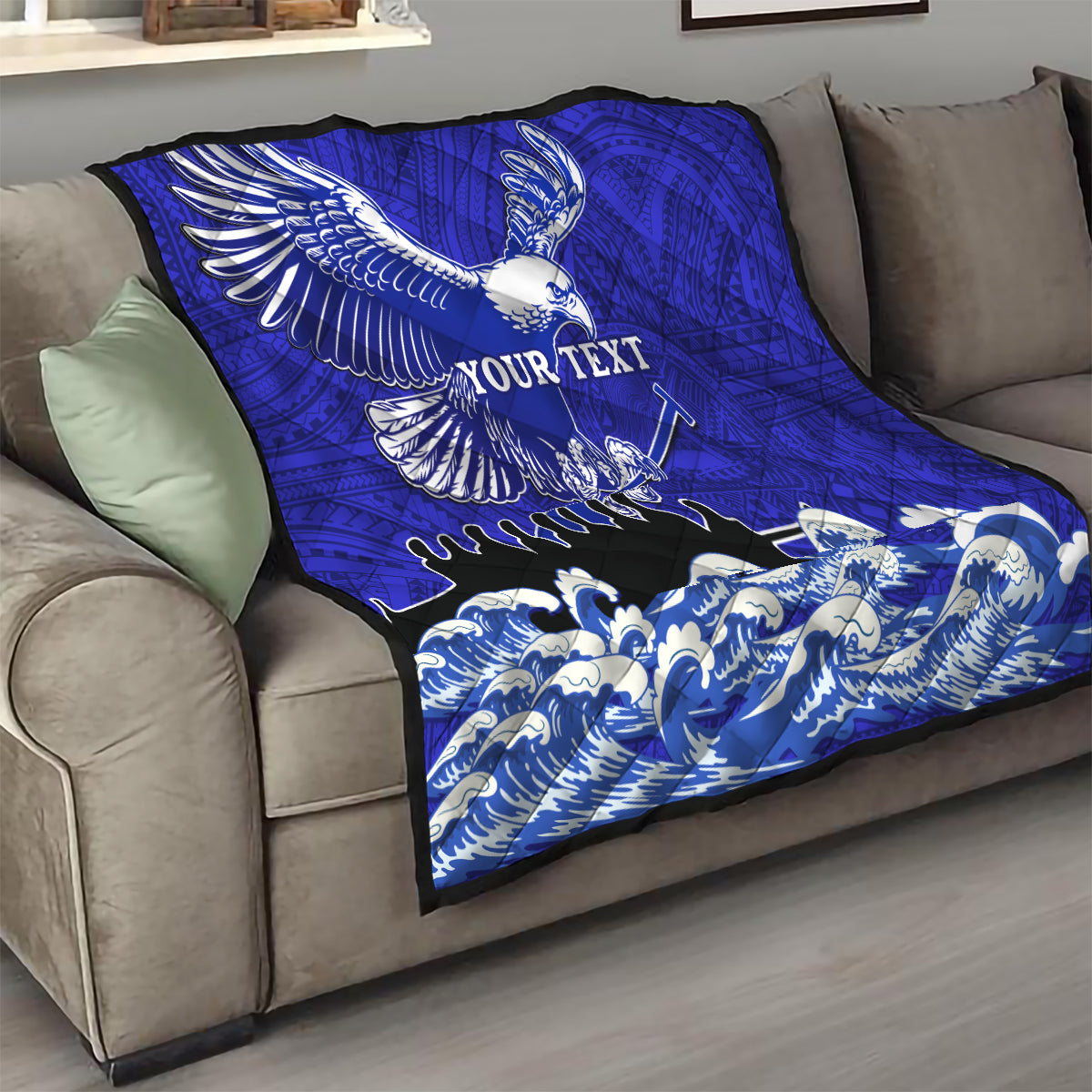Personalised American Samoa Fautasi Race Quilt Eagle With Polynesian Pattern - Wonder Print Shop