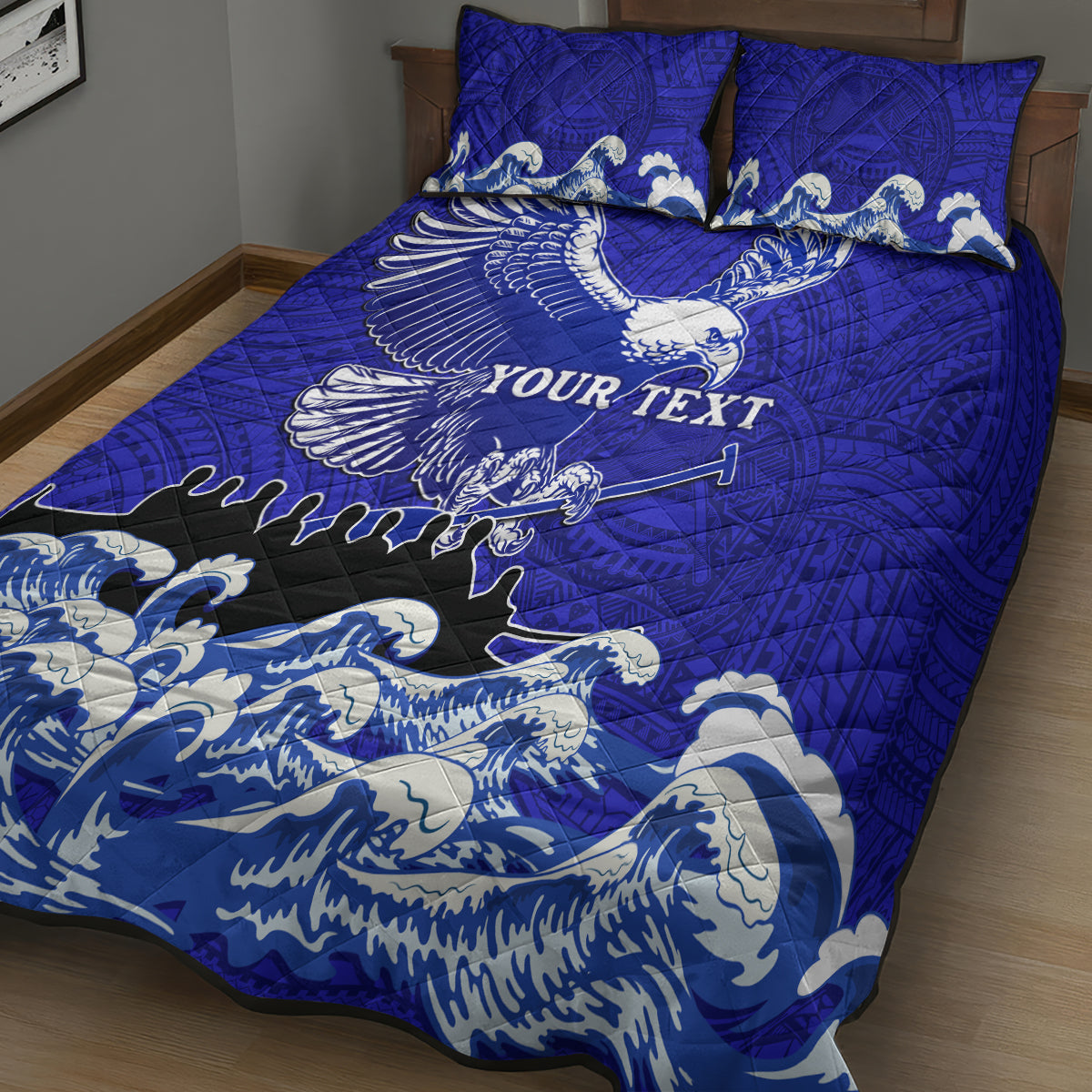 Personalised American Samoa Fautasi Race Quilt Bed Set Eagle With Polynesian Pattern - Wonder Print Shop