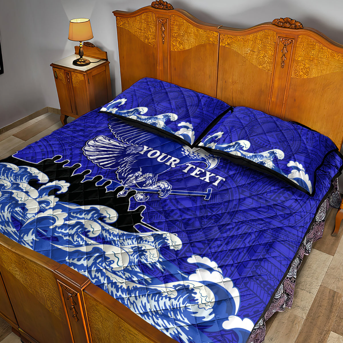 Personalised American Samoa Fautasi Race Quilt Bed Set Eagle With Polynesian Pattern - Wonder Print Shop