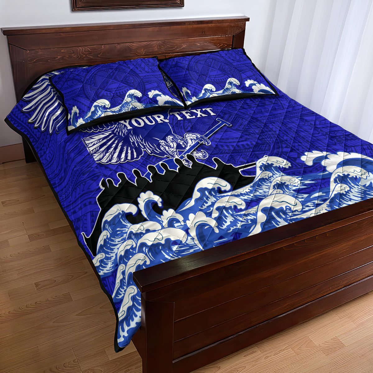 Personalised American Samoa Fautasi Race Quilt Bed Set Eagle With Polynesian Pattern - Wonder Print Shop