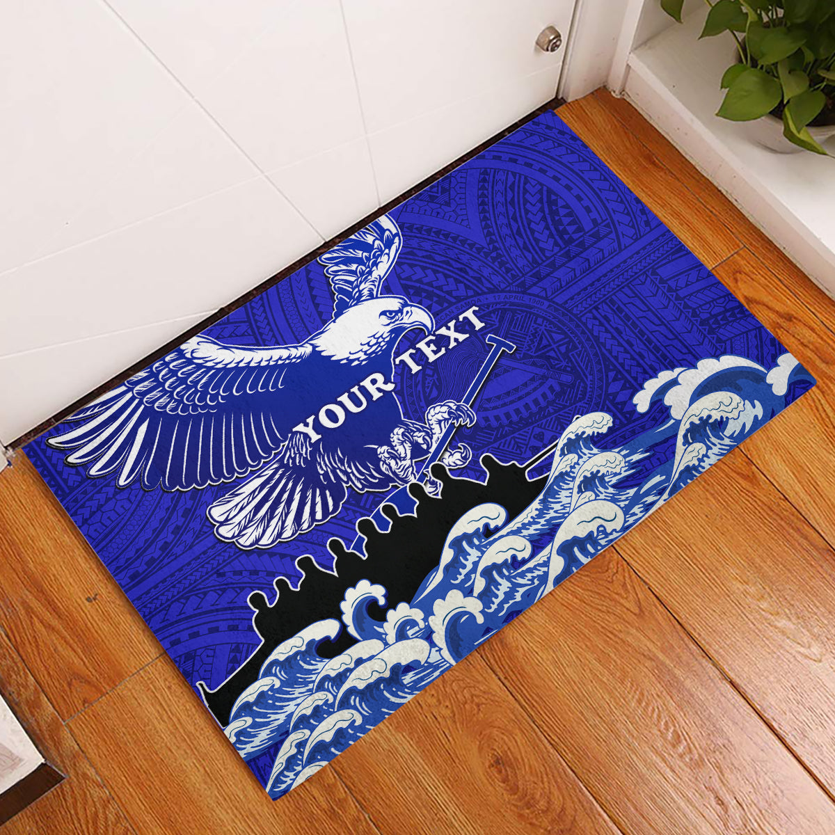Personalised American Samoa Fautasi Race Rubber Doormat Eagle With Polynesian Pattern - Wonder Print Shop