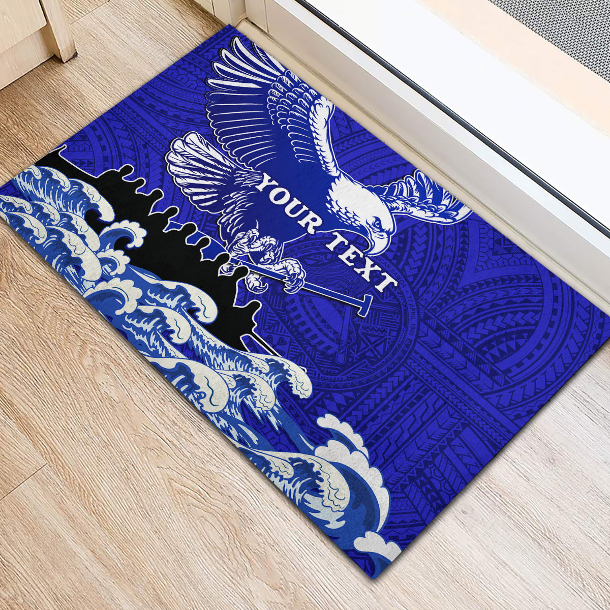 Personalised American Samoa Fautasi Race Rubber Doormat Eagle With Polynesian Pattern - Wonder Print Shop
