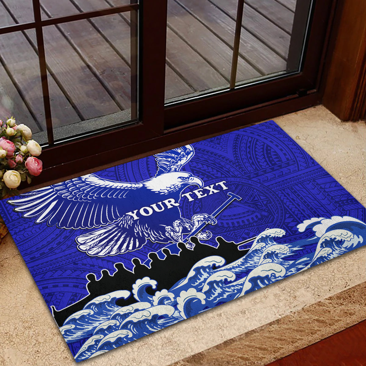 Personalised American Samoa Fautasi Race Rubber Doormat Eagle With Polynesian Pattern - Wonder Print Shop