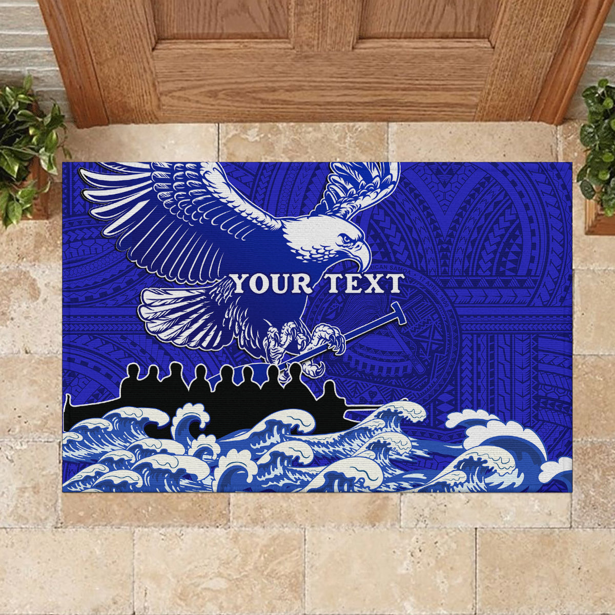 Personalised American Samoa Fautasi Race Rubber Doormat Eagle With Polynesian Pattern - Wonder Print Shop