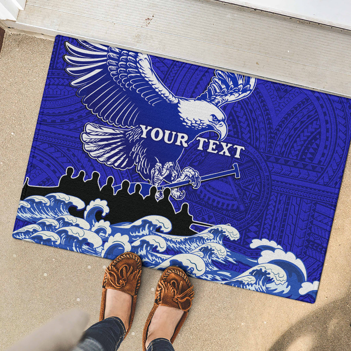Personalised American Samoa Fautasi Race Rubber Doormat Eagle With Polynesian Pattern - Wonder Print Shop