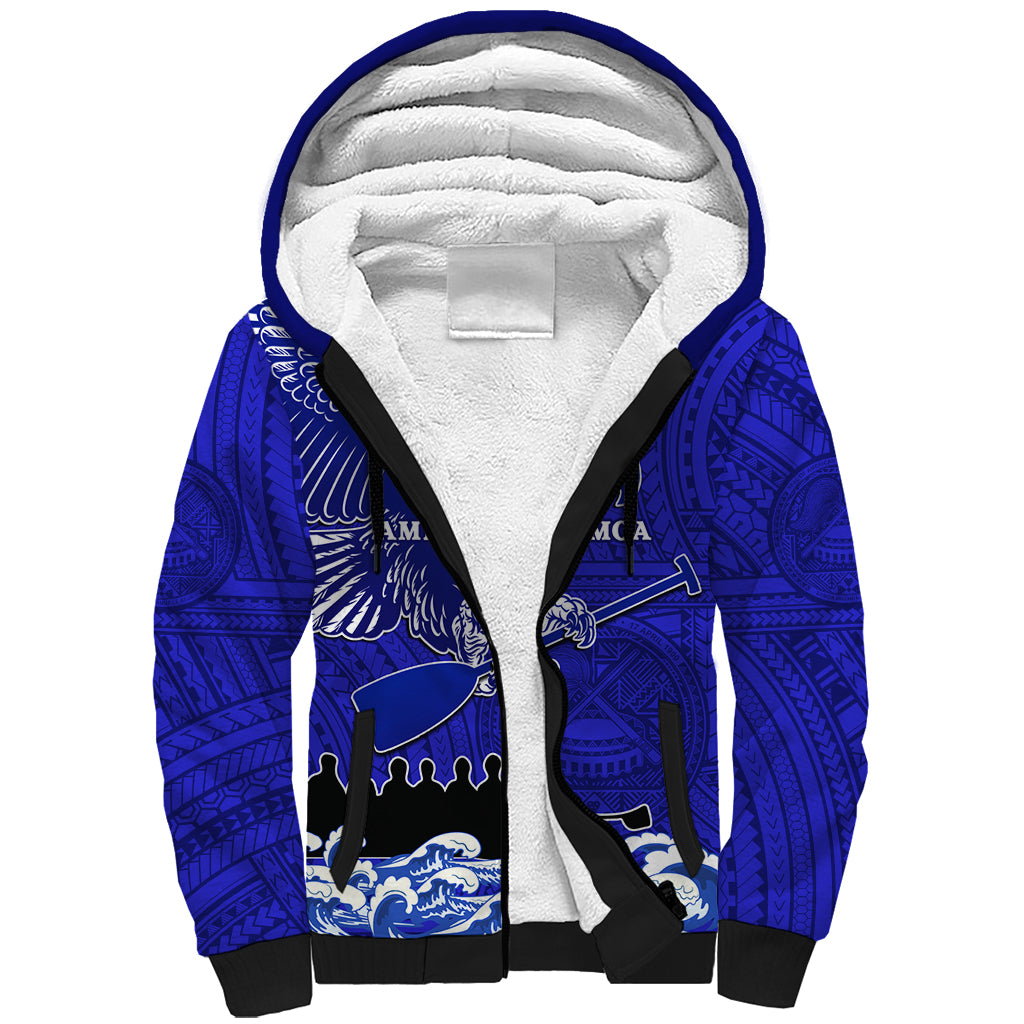 Personalised American Samoa Fautasi Race Sherpa Hoodie Eagle With Polynesian Pattern - Wonder Print Shop