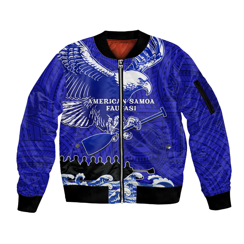 Personalised American Samoa Fautasi Race Sleeve Zip Bomber Jacket Eagle With Polynesian Pattern - Wonder Print Shop