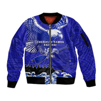 Personalised American Samoa Fautasi Race Sleeve Zip Bomber Jacket Eagle With Polynesian Pattern - Wonder Print Shop
