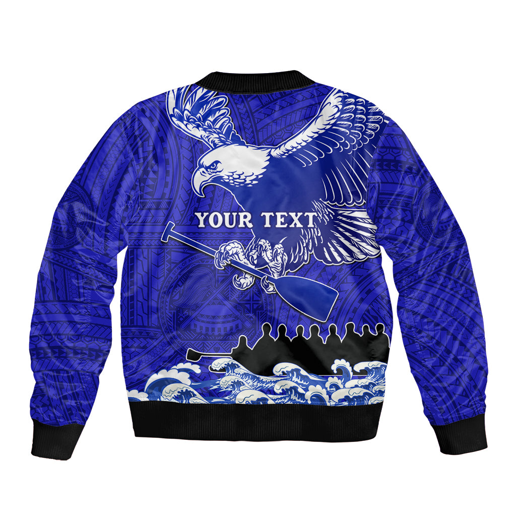 Personalised American Samoa Fautasi Race Sleeve Zip Bomber Jacket Eagle With Polynesian Pattern - Wonder Print Shop