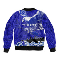 Personalised American Samoa Fautasi Race Sleeve Zip Bomber Jacket Eagle With Polynesian Pattern - Wonder Print Shop