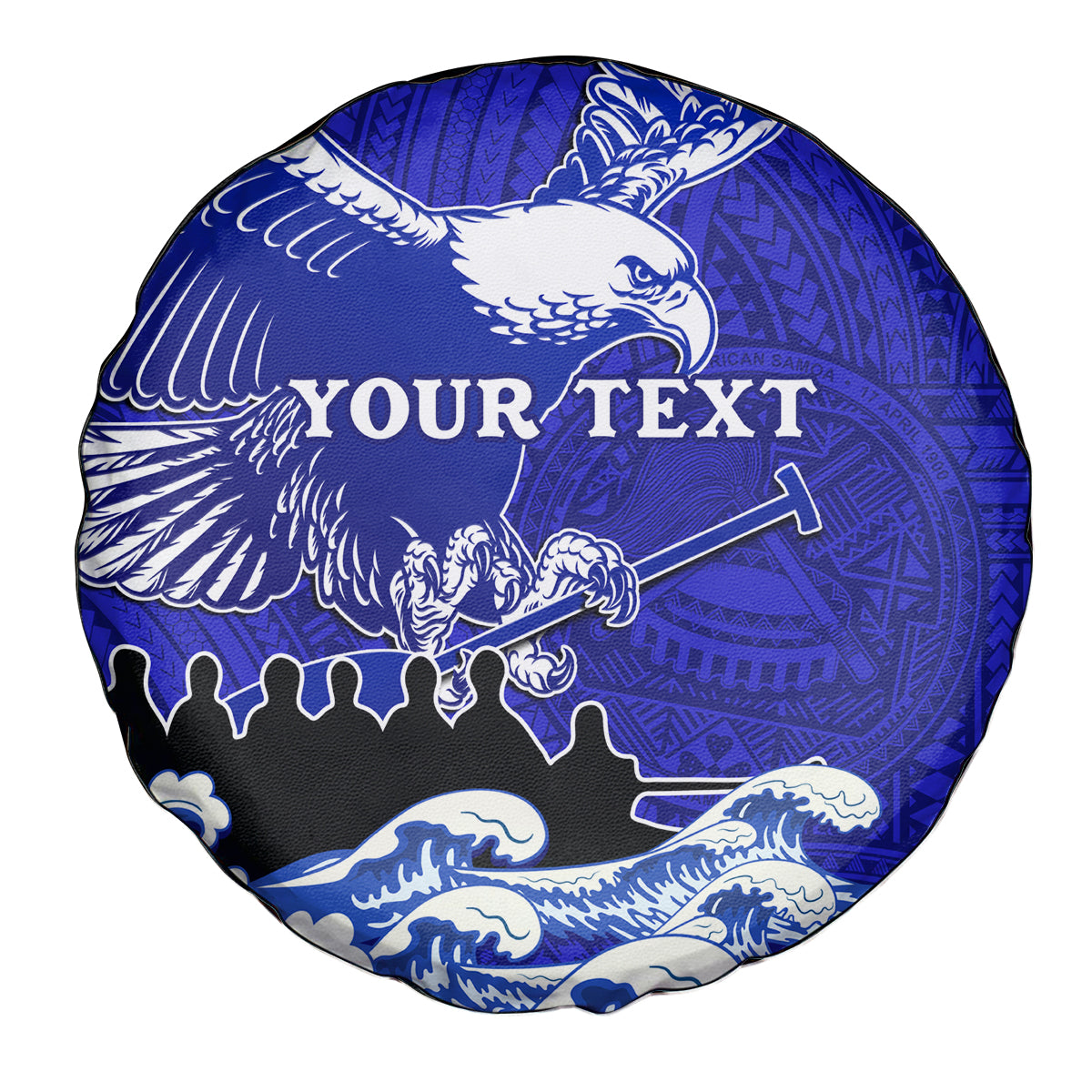 Personalised American Samoa Fautasi Race Spare Tire Cover Eagle With Polynesian Pattern - Wonder Print Shop