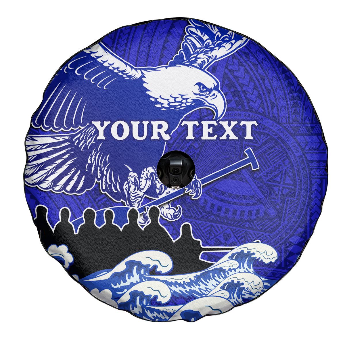 Personalised American Samoa Fautasi Race Spare Tire Cover Eagle With Polynesian Pattern - Wonder Print Shop