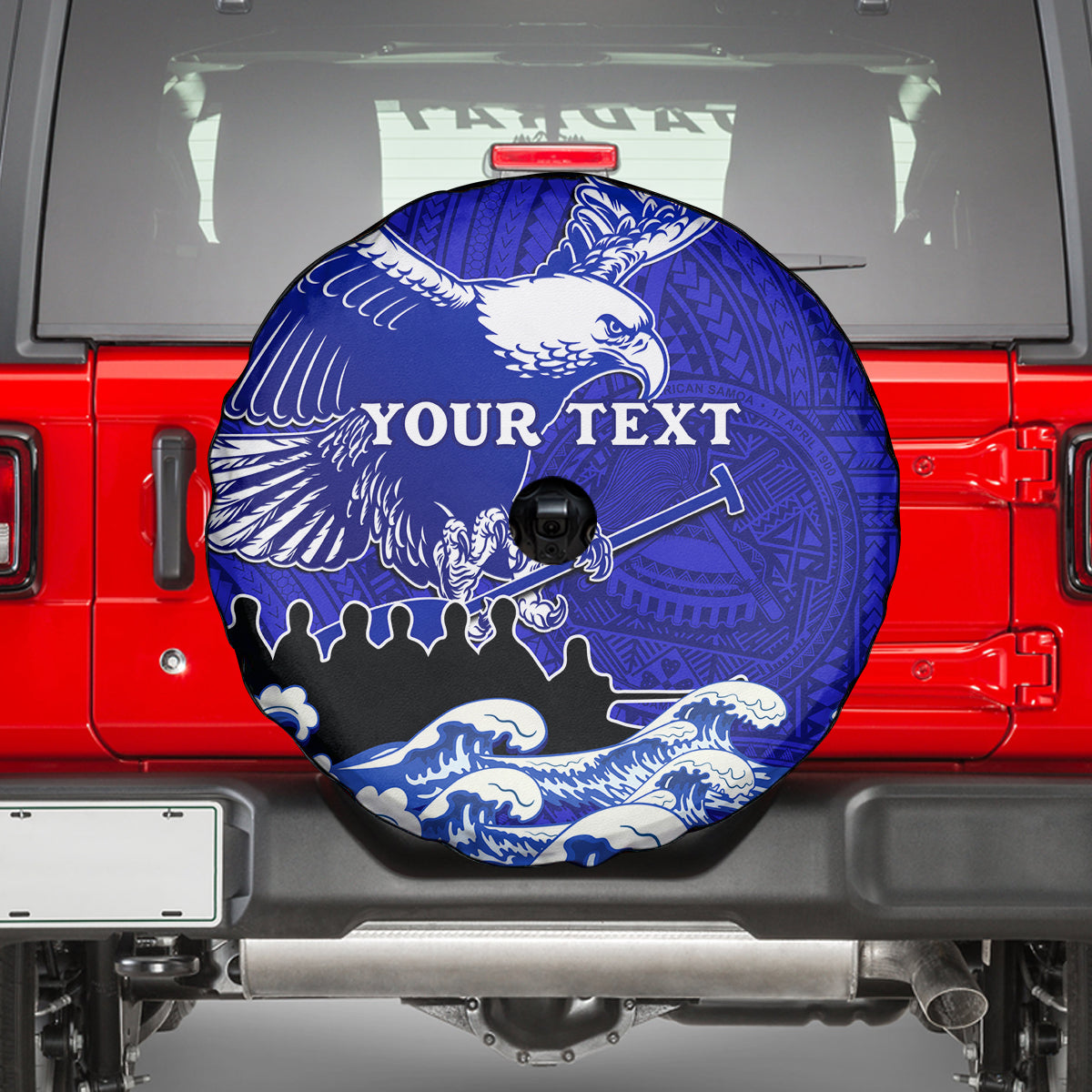 Personalised American Samoa Fautasi Race Spare Tire Cover Eagle With Polynesian Pattern - Wonder Print Shop