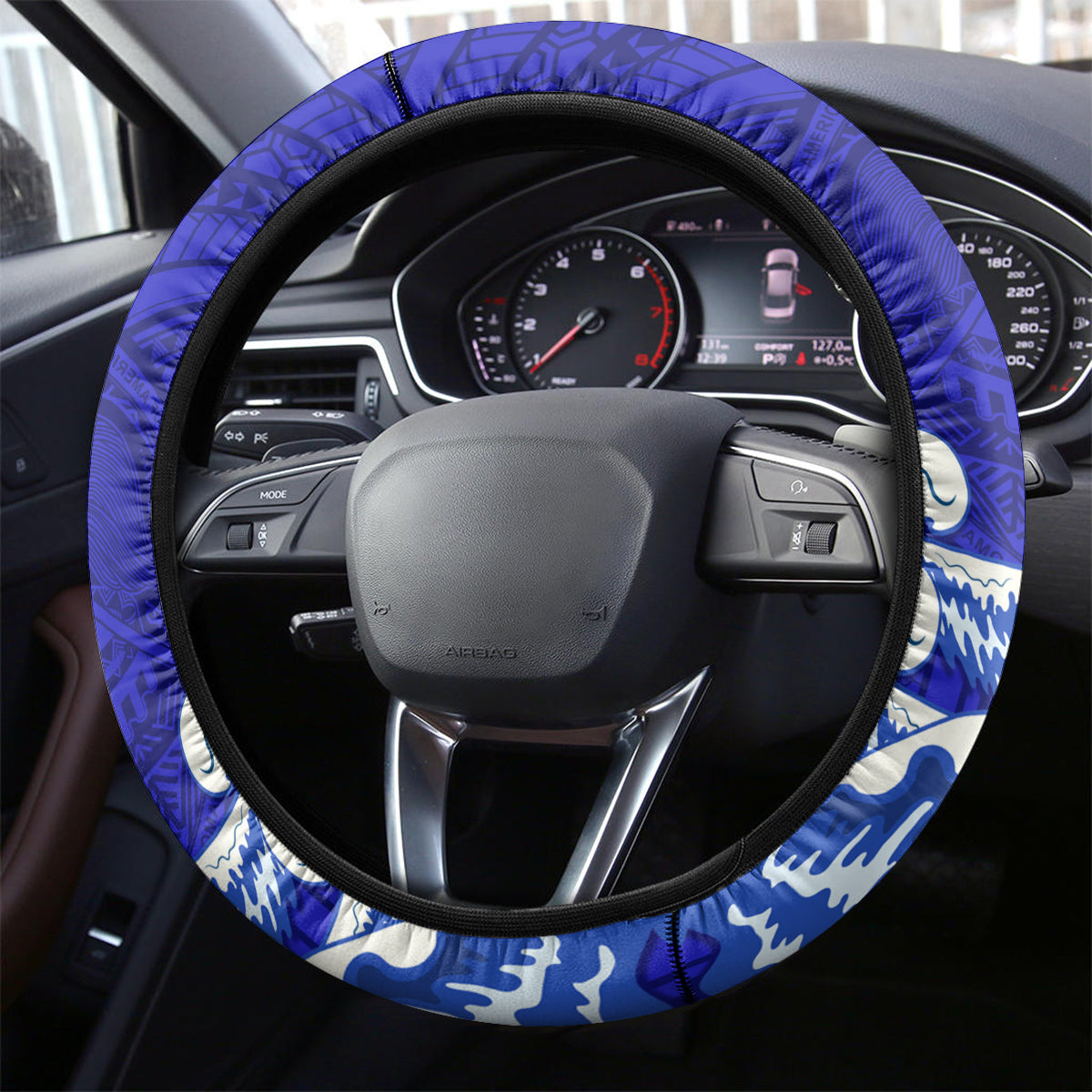 American Samoa Fautasi Race Steering Wheel Cover Eagle With Polynesian Pattern - Wonder Print Shop