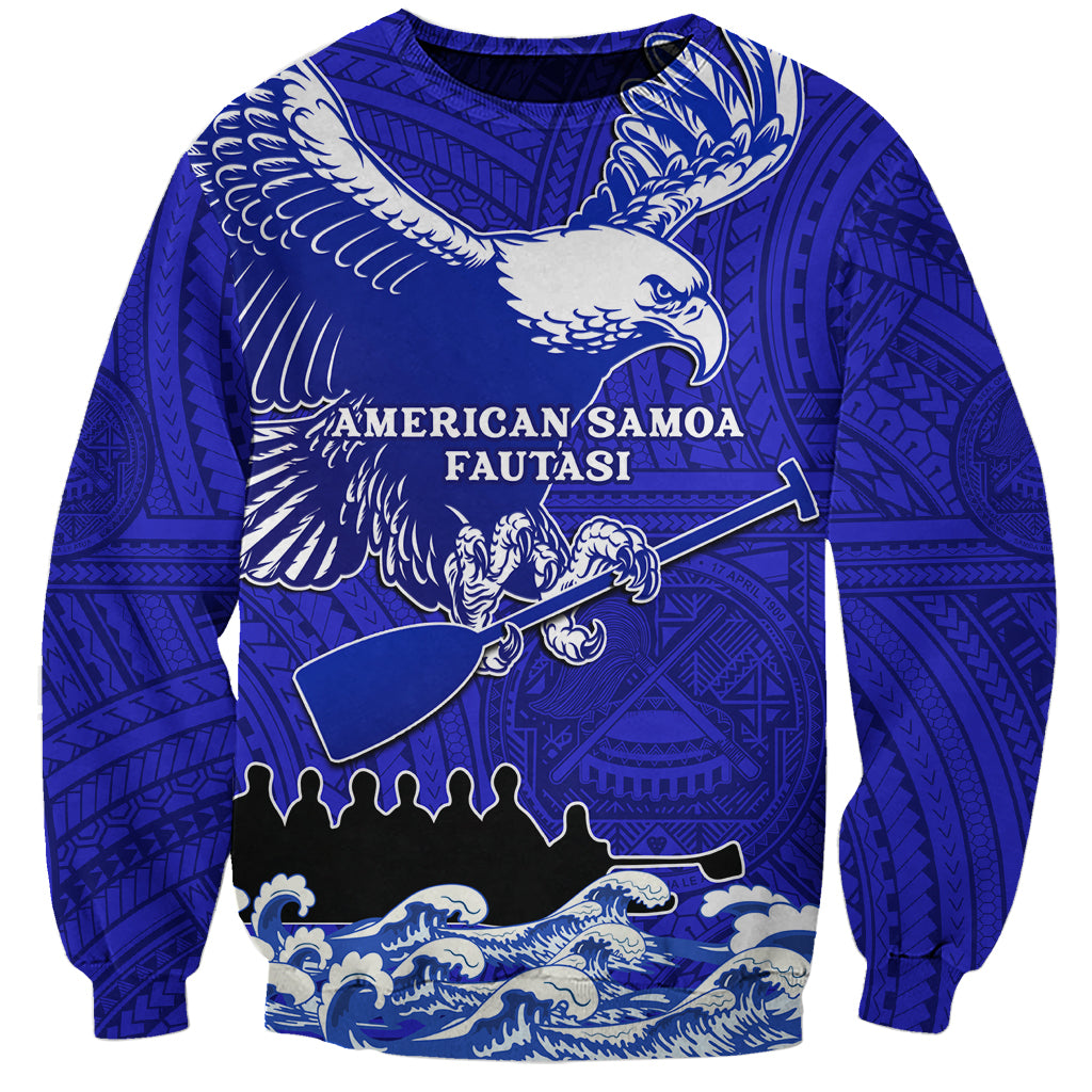 Personalised American Samoa Fautasi Race Sweatshirt Eagle With Polynesian Pattern - Wonder Print Shop
