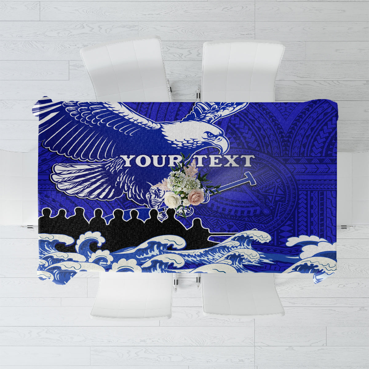 Personalised American Samoa Fautasi Race Tablecloth Eagle With Polynesian Pattern - Wonder Print Shop