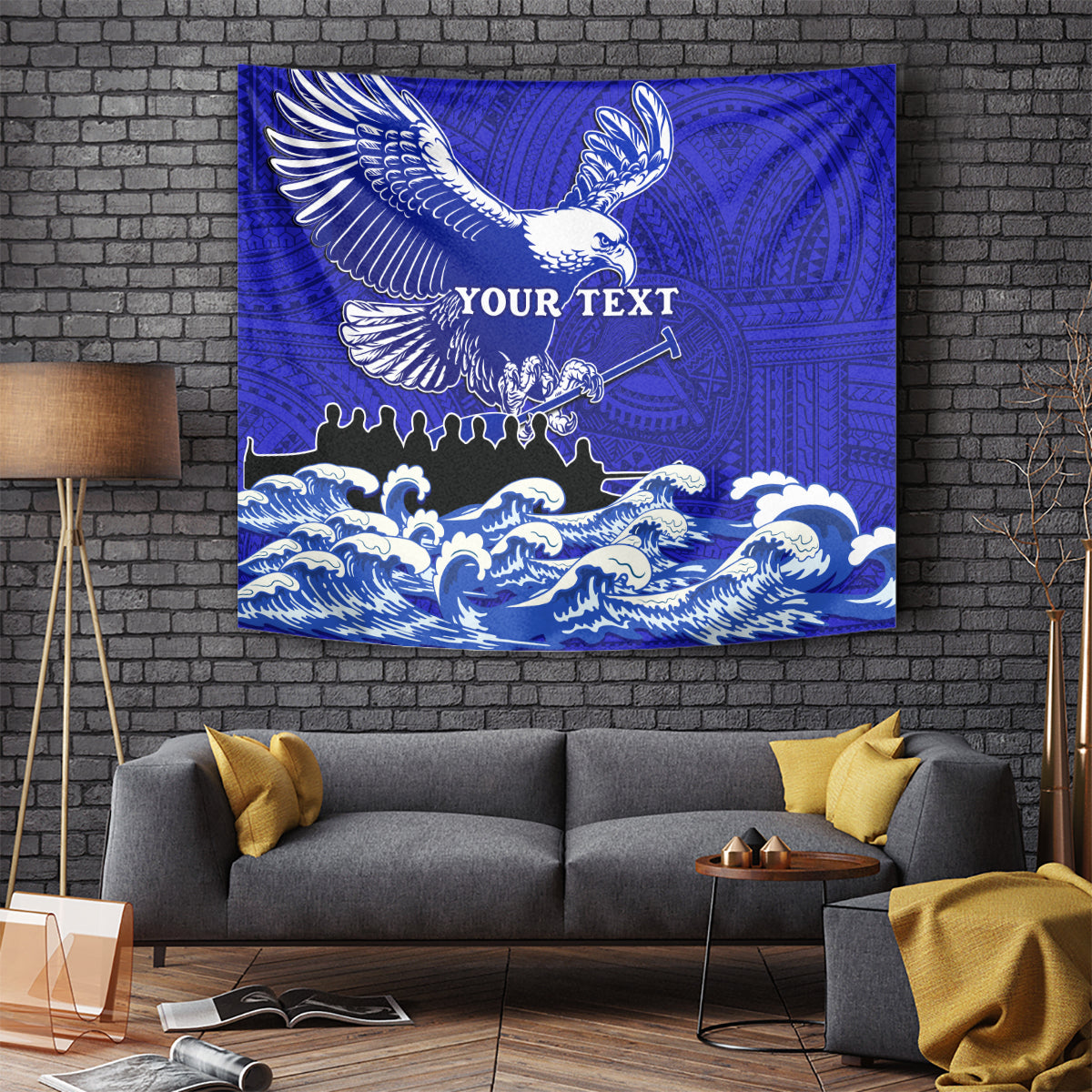 Personalised American Samoa Fautasi Race Tapestry Eagle With Polynesian Pattern - Wonder Print Shop
