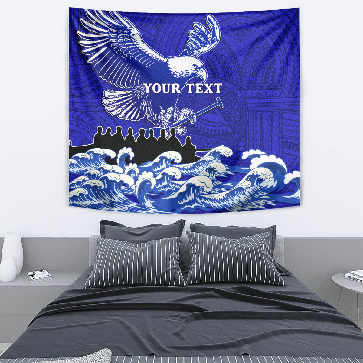 Personalised American Samoa Fautasi Race Tapestry Eagle With Polynesian Pattern - Wonder Print Shop