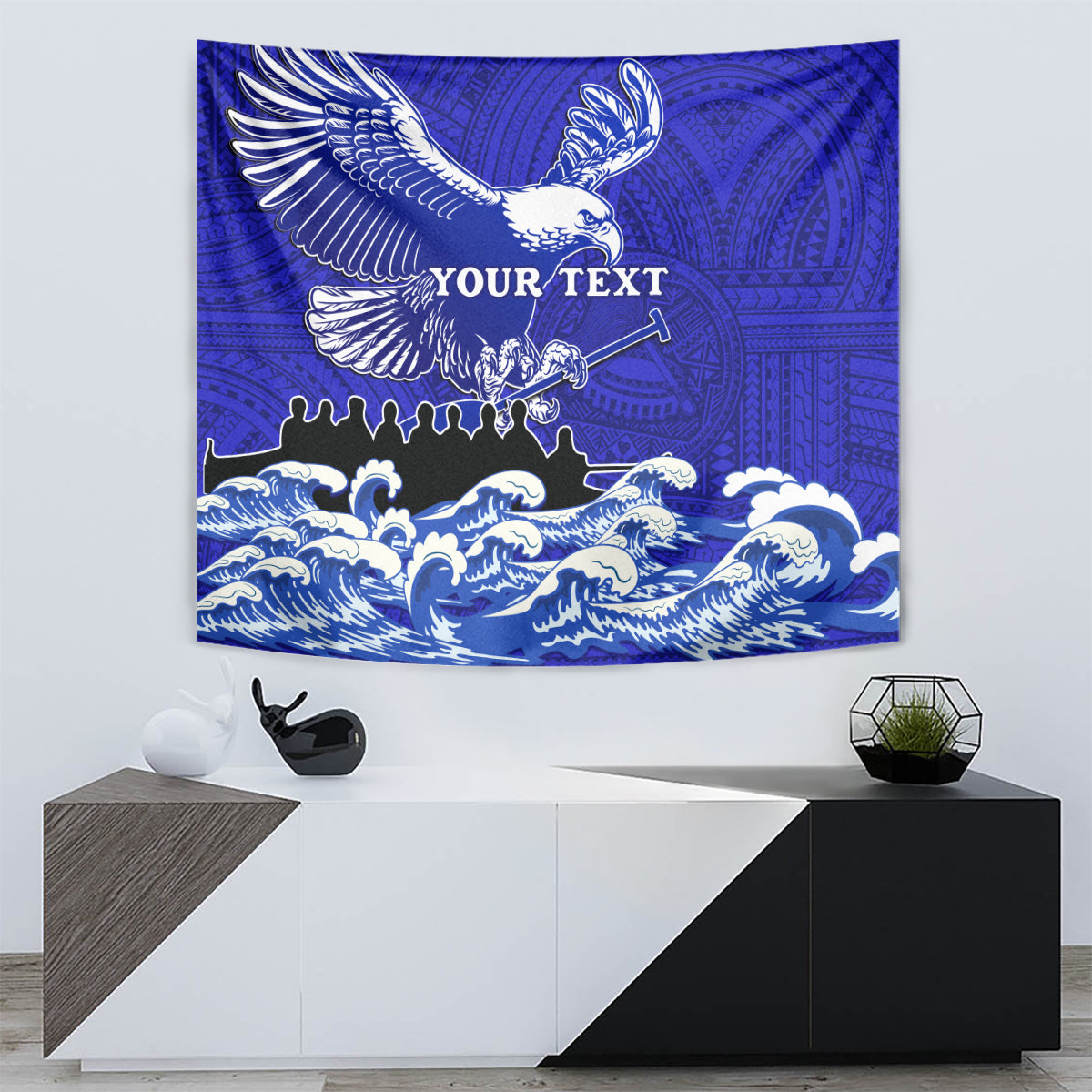 Personalised American Samoa Fautasi Race Tapestry Eagle With Polynesian Pattern - Wonder Print Shop