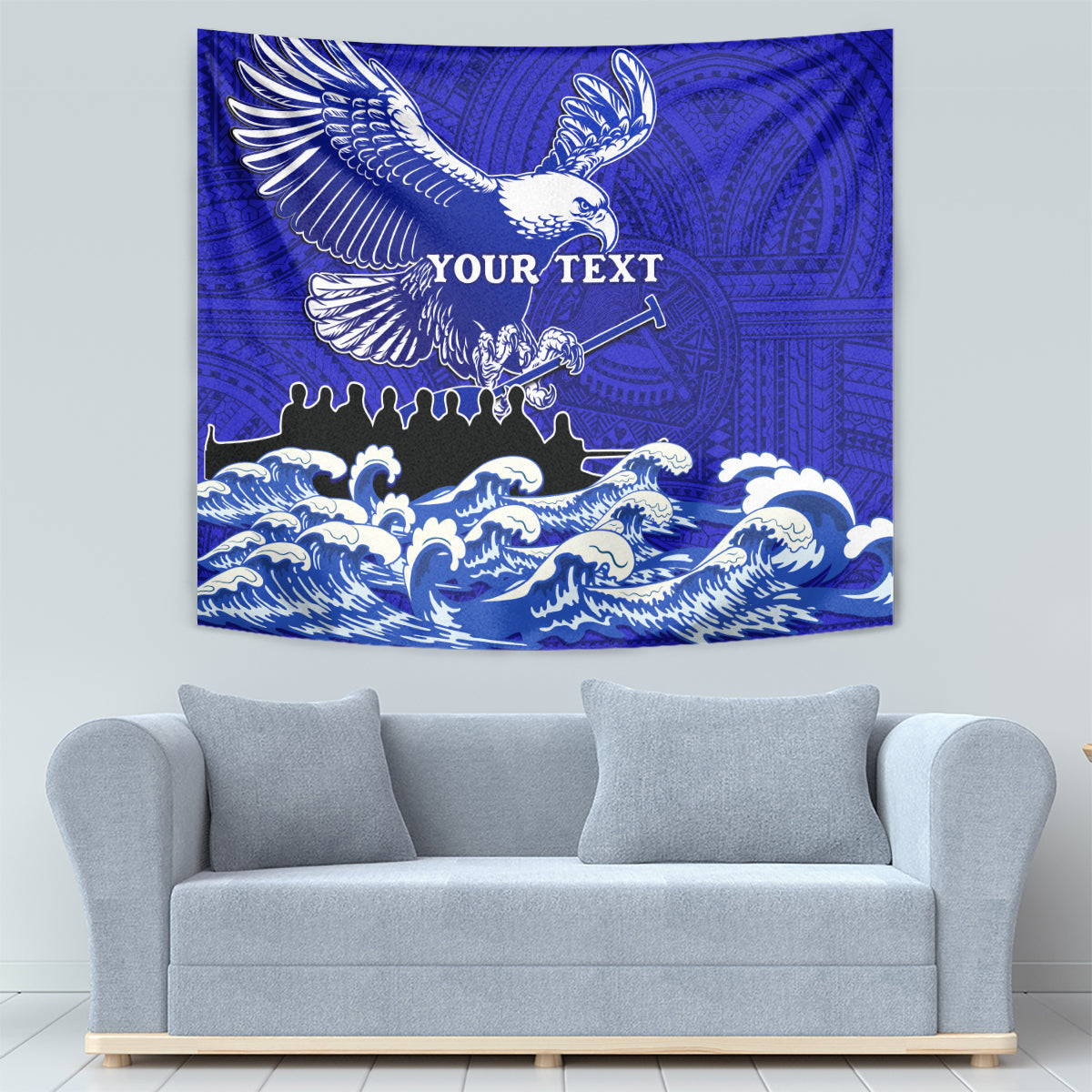 Personalised American Samoa Fautasi Race Tapestry Eagle With Polynesian Pattern - Wonder Print Shop