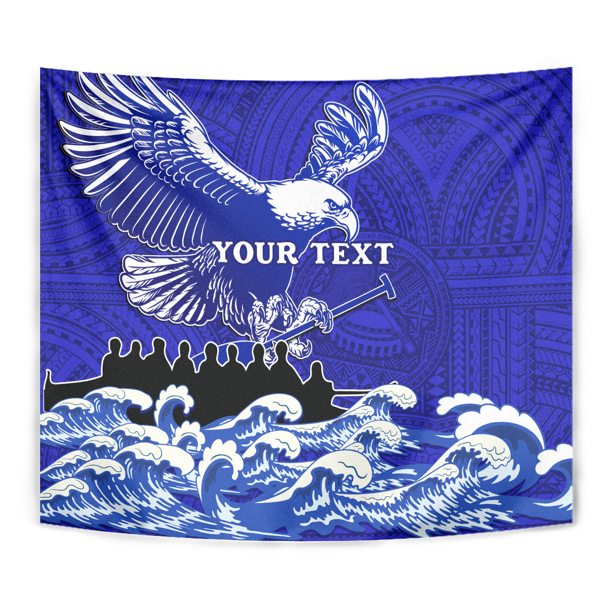 Personalised American Samoa Fautasi Race Tapestry Eagle With Polynesian Pattern - Wonder Print Shop