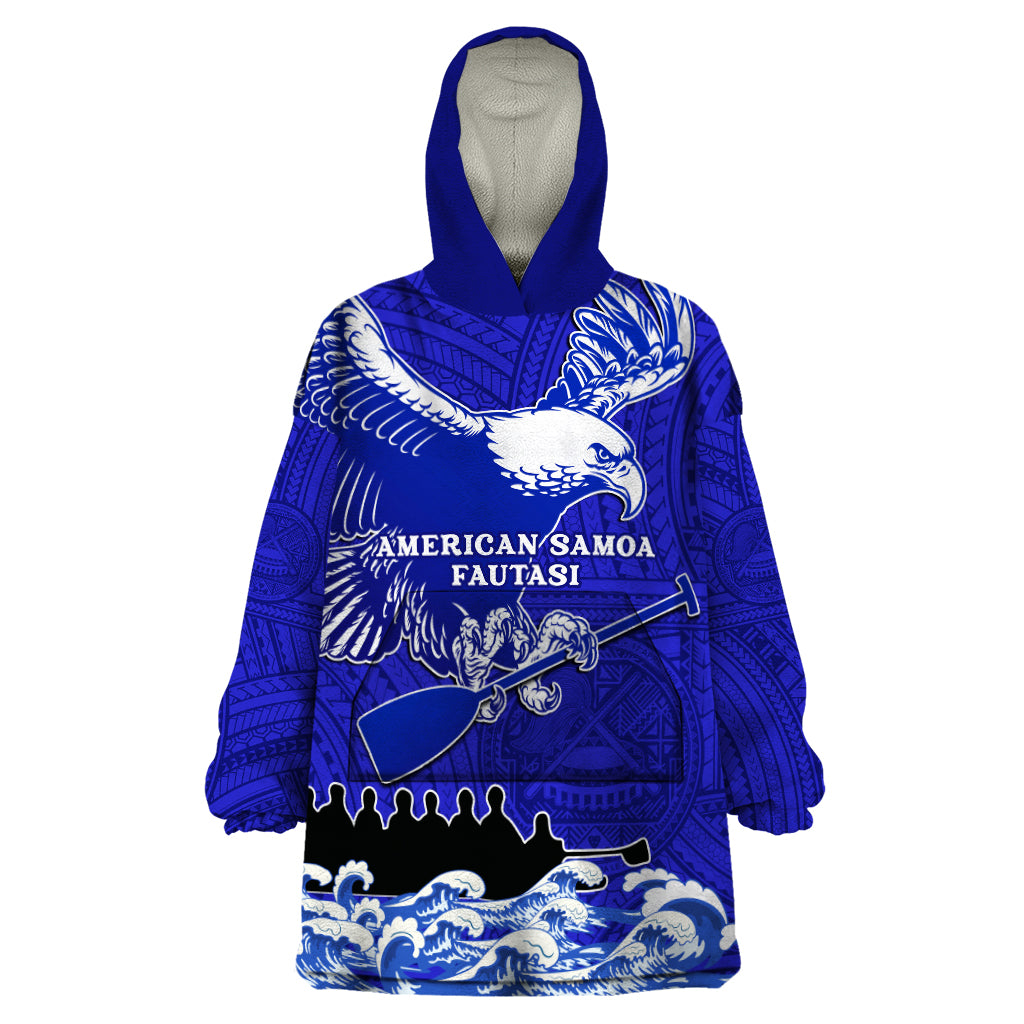 Personalised American Samoa Fautasi Race Wearable Blanket Hoodie Eagle With Polynesian Pattern - Wonder Print Shop